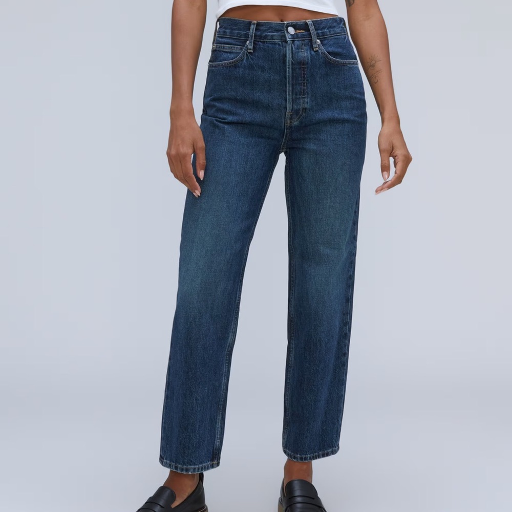 NWT Everlane Rigid Way High Jean in Rich Indigo Wash Sz Women 35 - 27.5” inseam